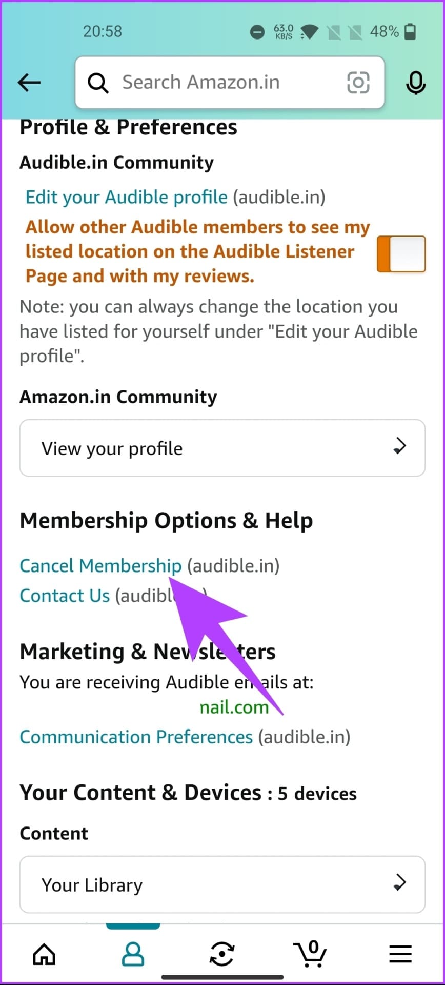 click Cancel Membership