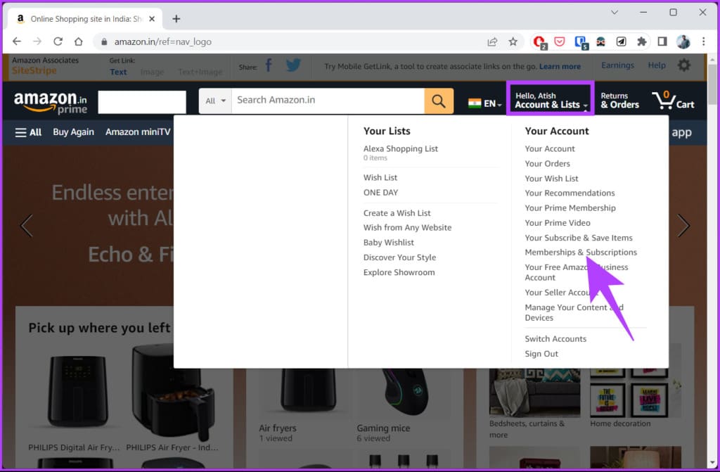 select ‘Memberships & Subscriptions.’