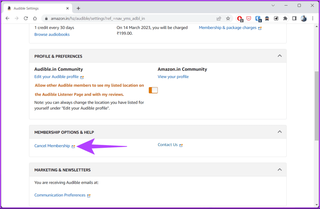 click Cancel Membership