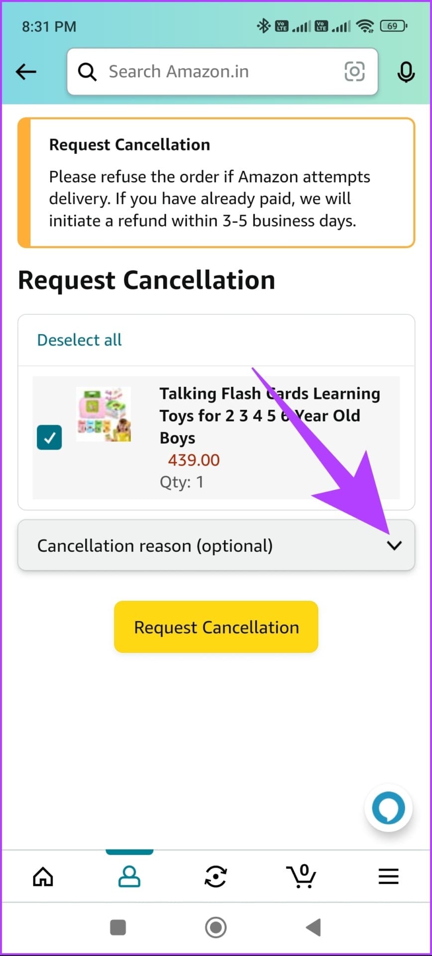 Select Request cancellation