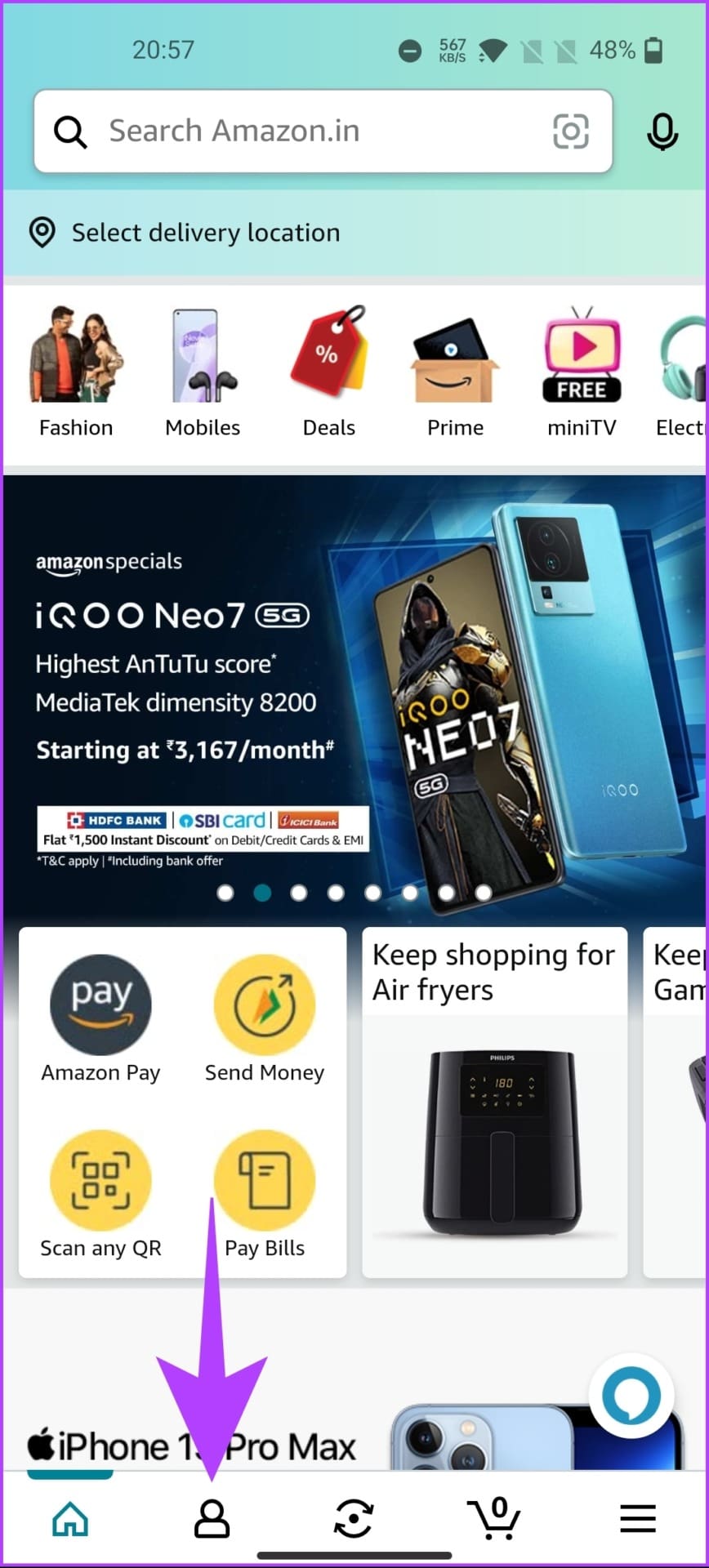 navigate to the Me tab icon