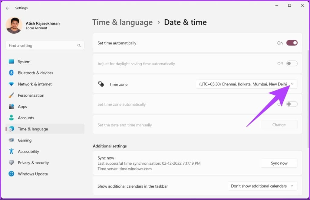 click on Time zone