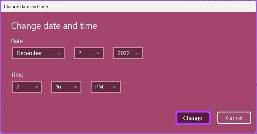 click on the Change button