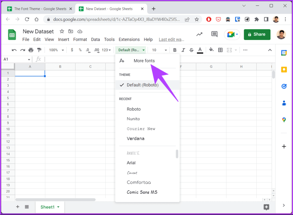 Click on the font menu