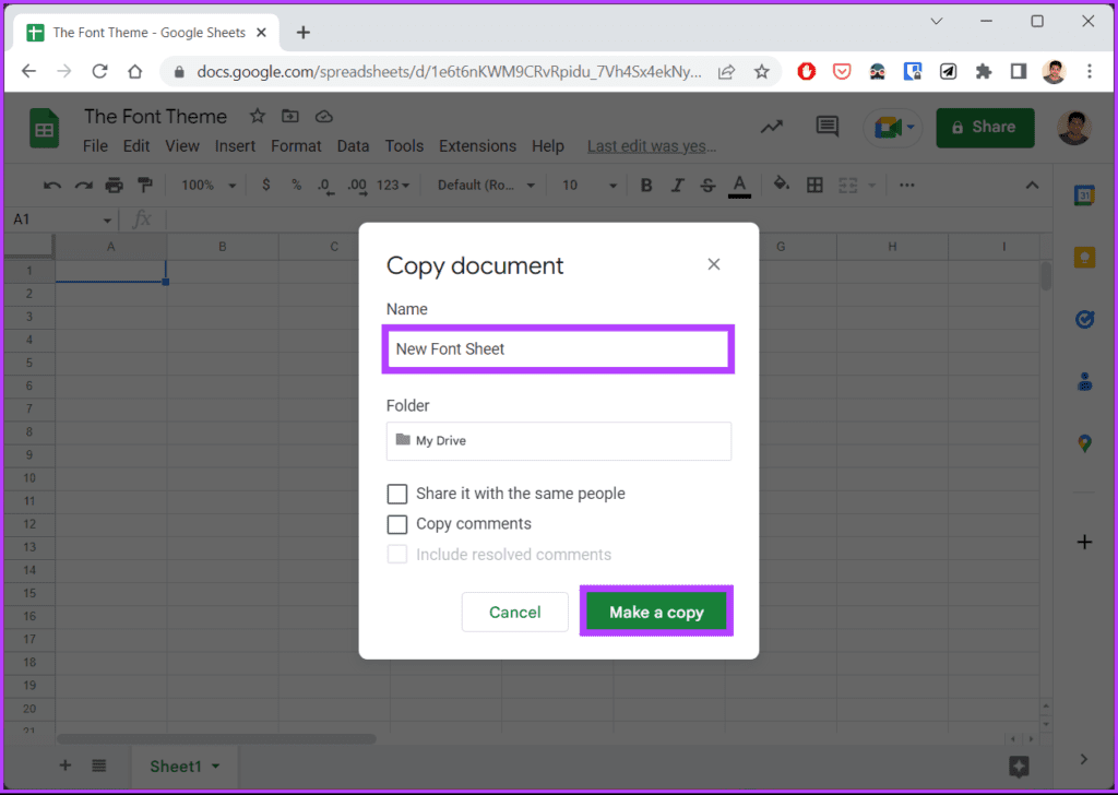 click the 'Make a copy' button