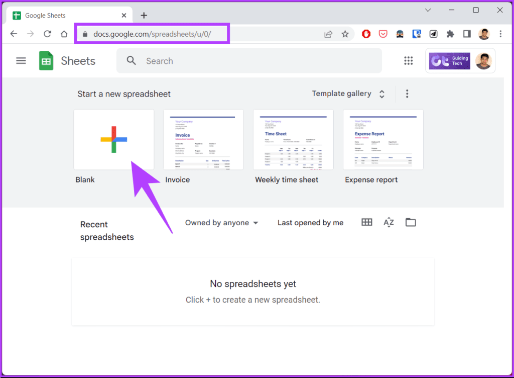 select Blank to create a new Sheet