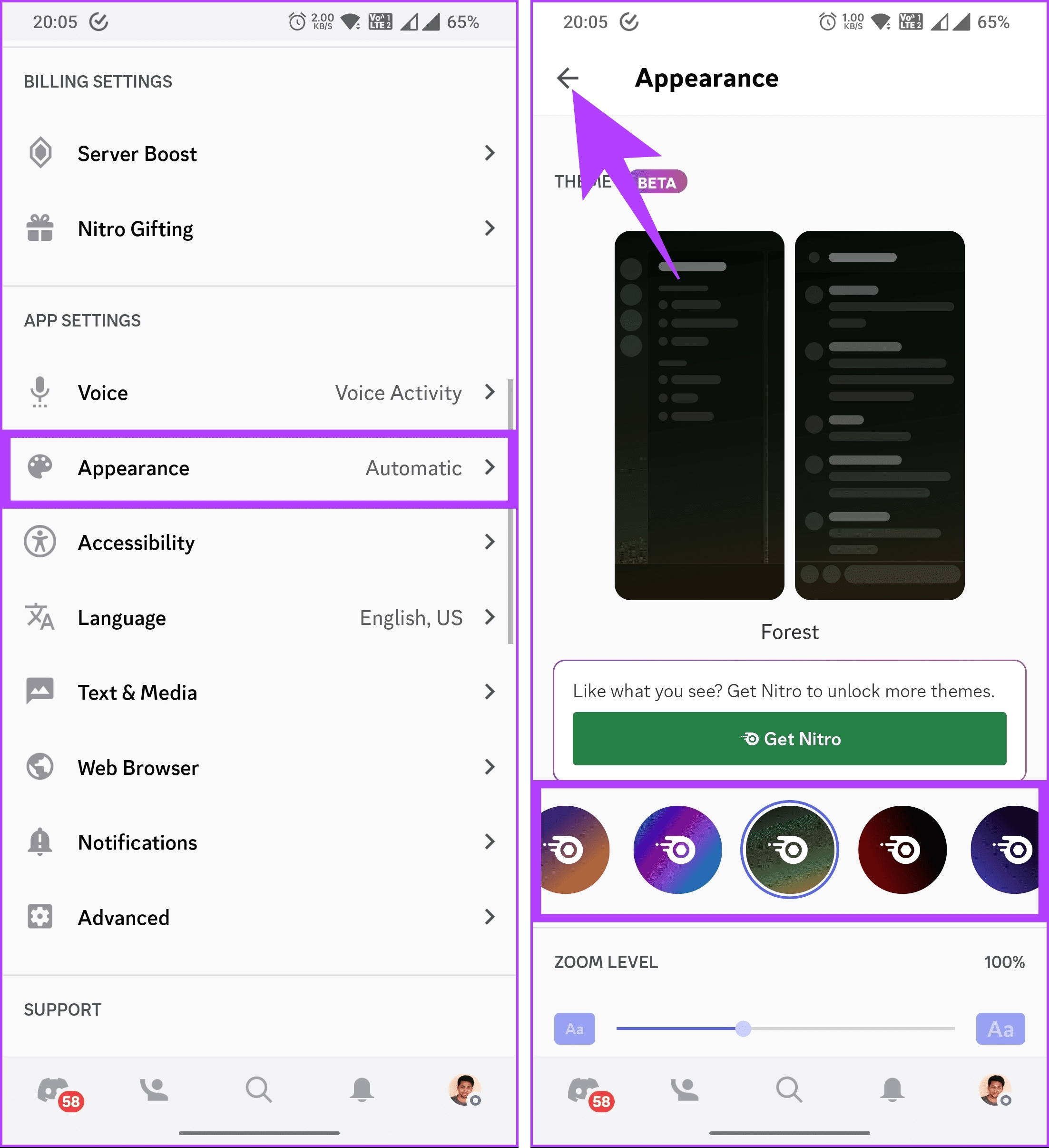 Go to Appearance under App Settings