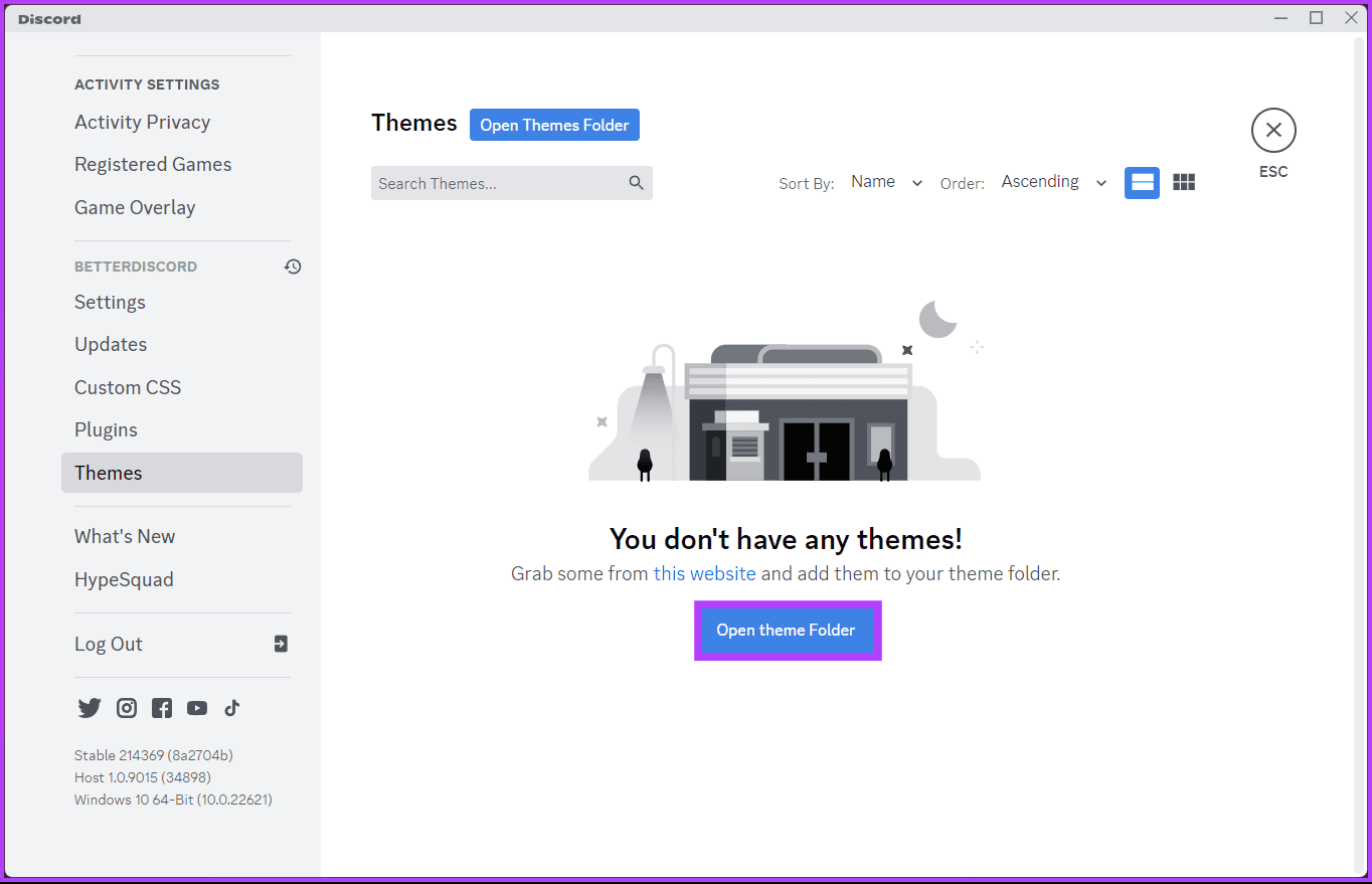 Click on the 'Open theme Folder' button