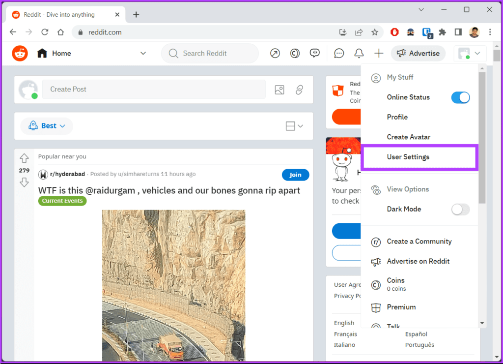 select User Settings
