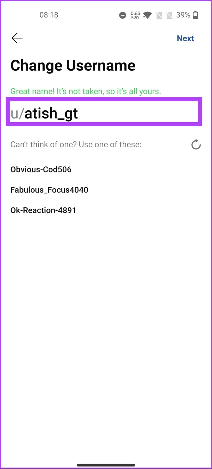replace the auto-assigned username with your desired username