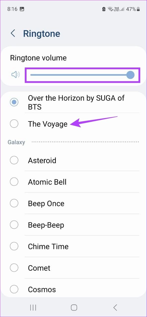 Select the desired ringtone