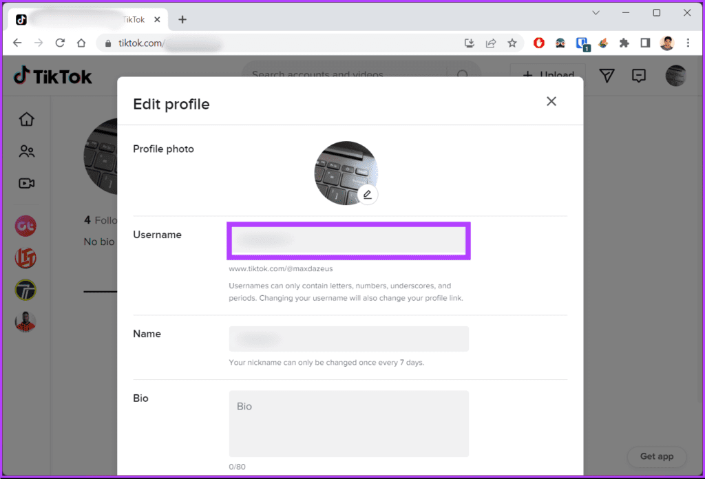 click on the text field and enter your desired username
