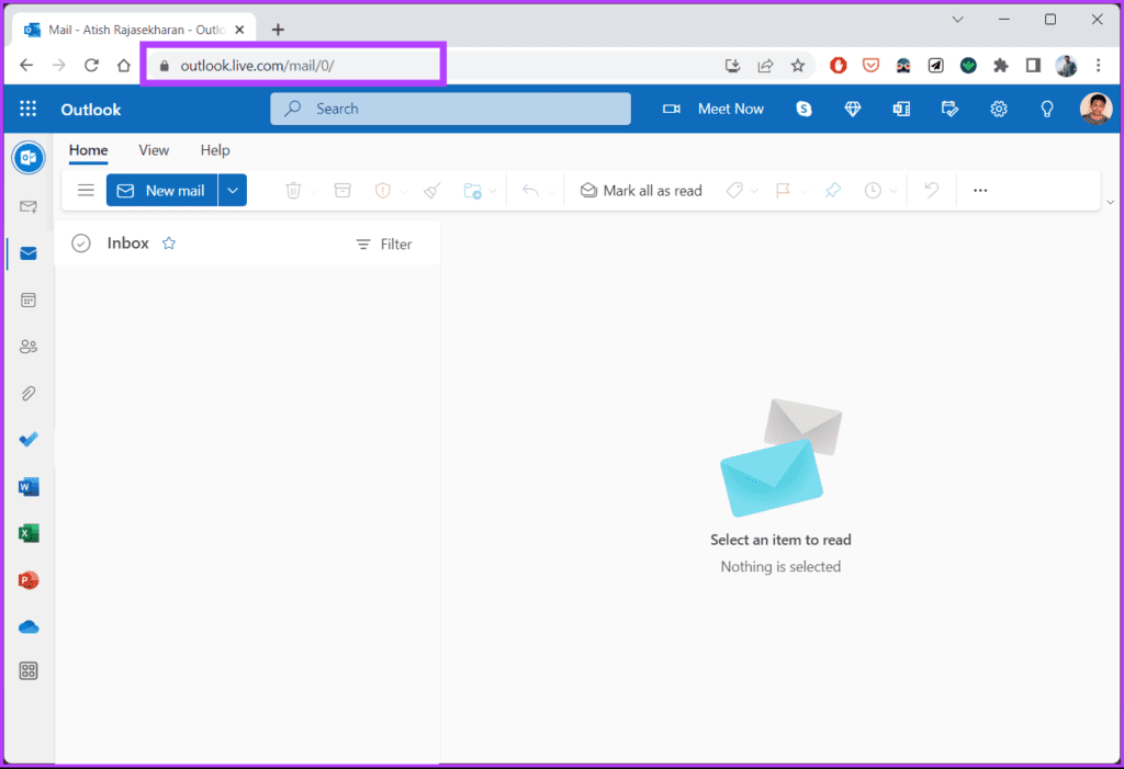 Open Outlook in your preferred web browser