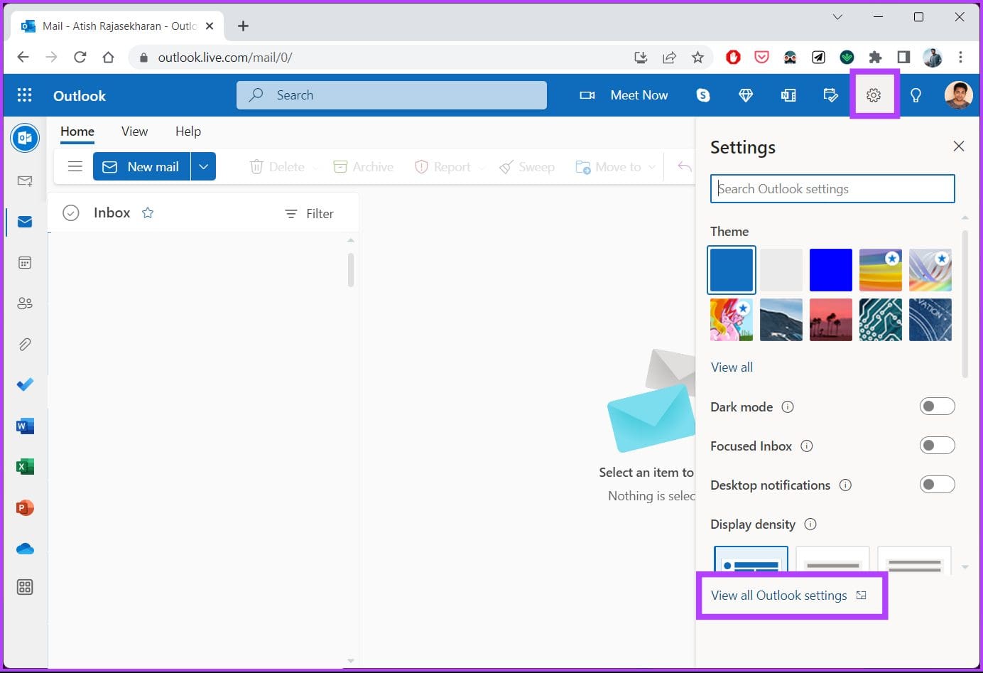 click 'View all Outlook settings.'