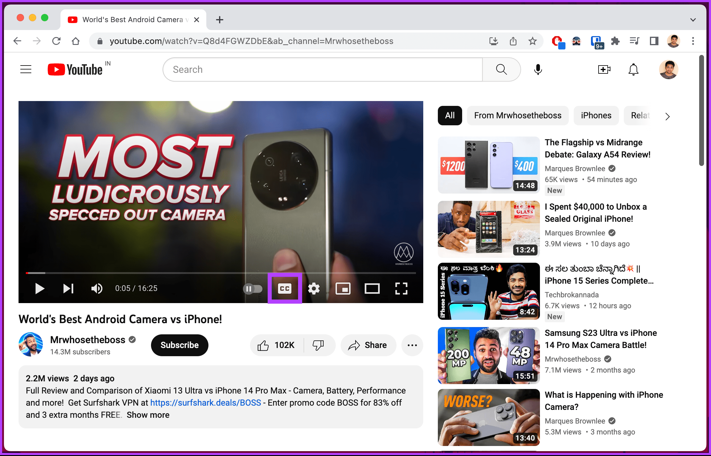 click on the Captions icon