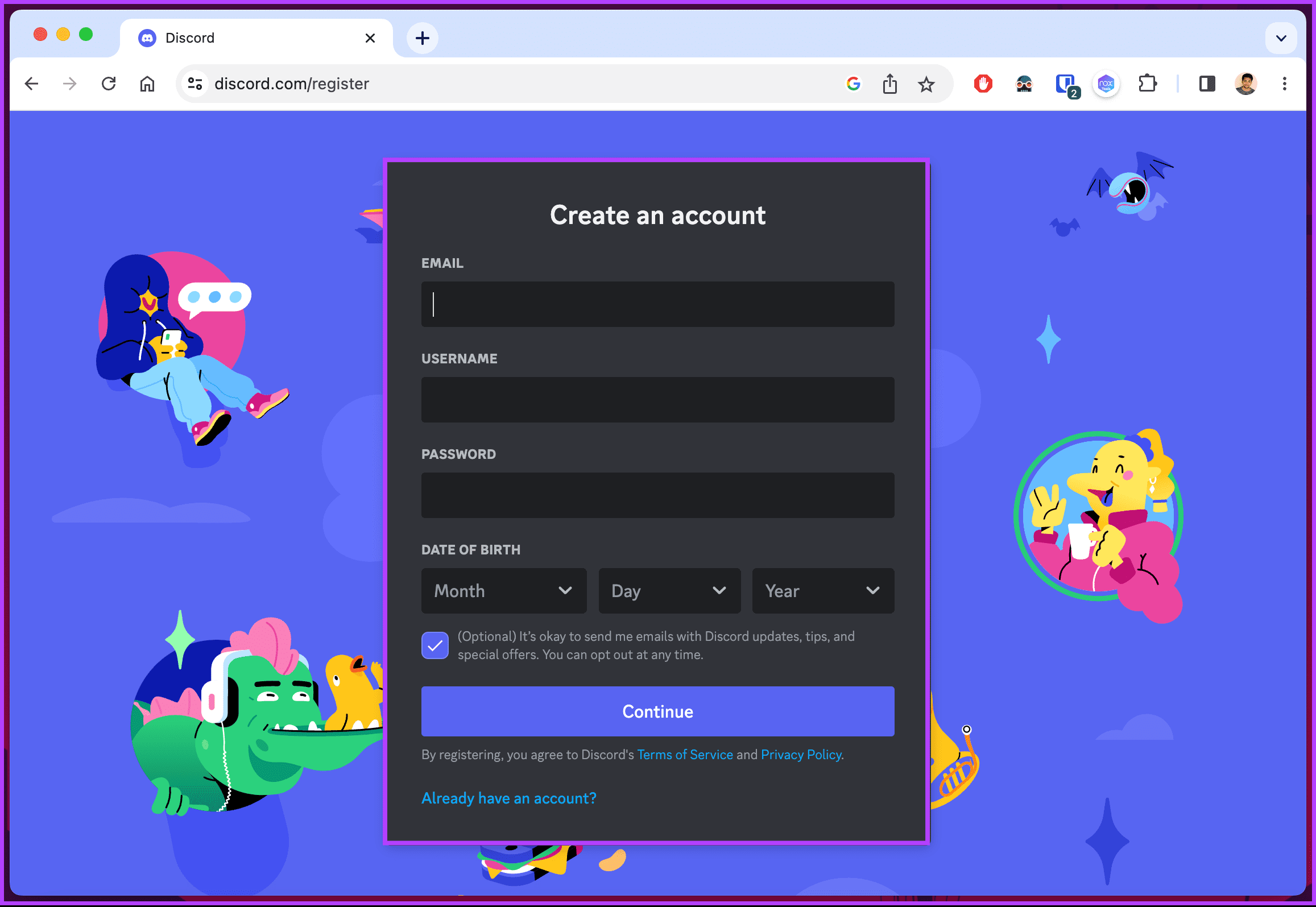 Click Continue to create