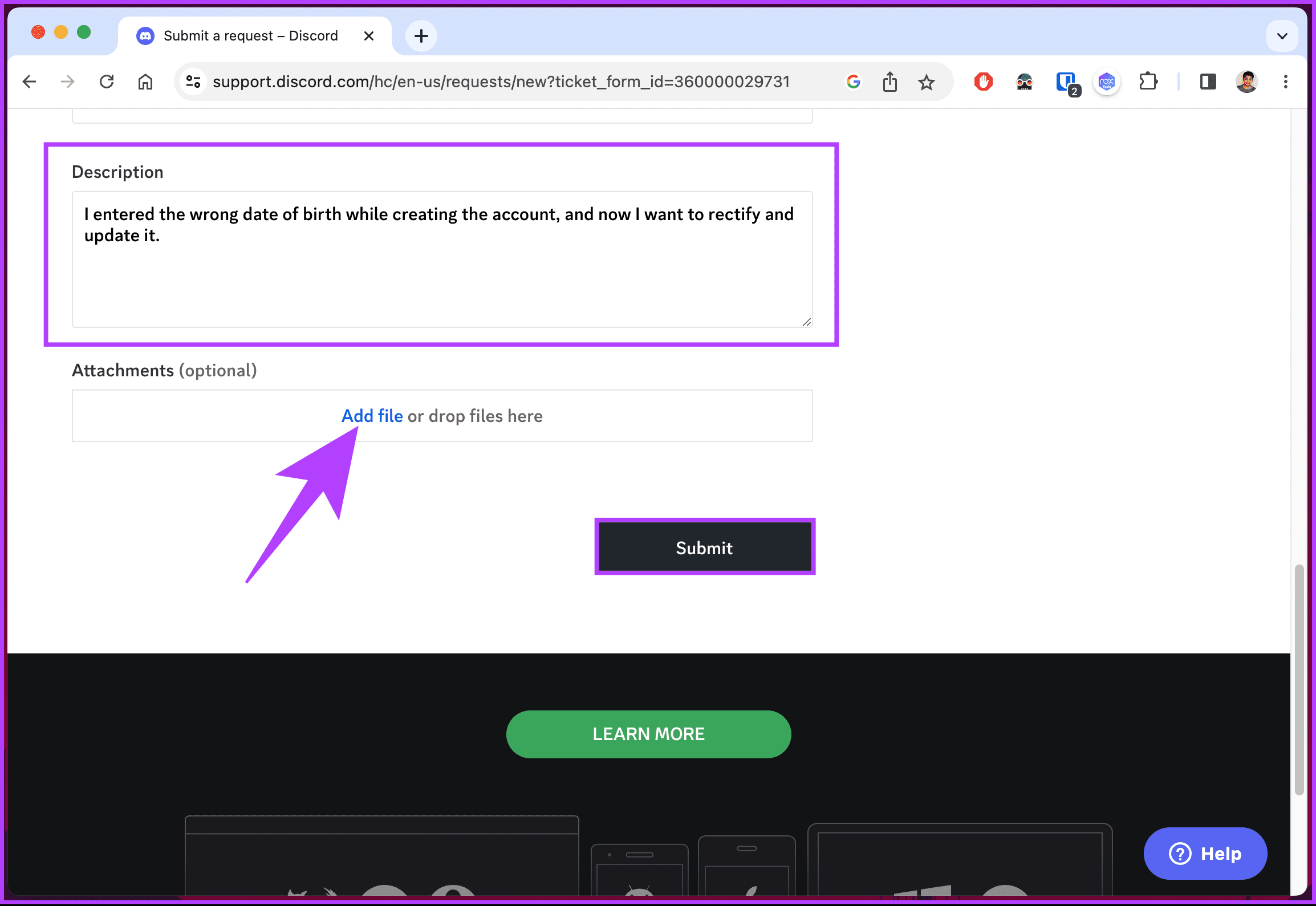 Finally, click Submit