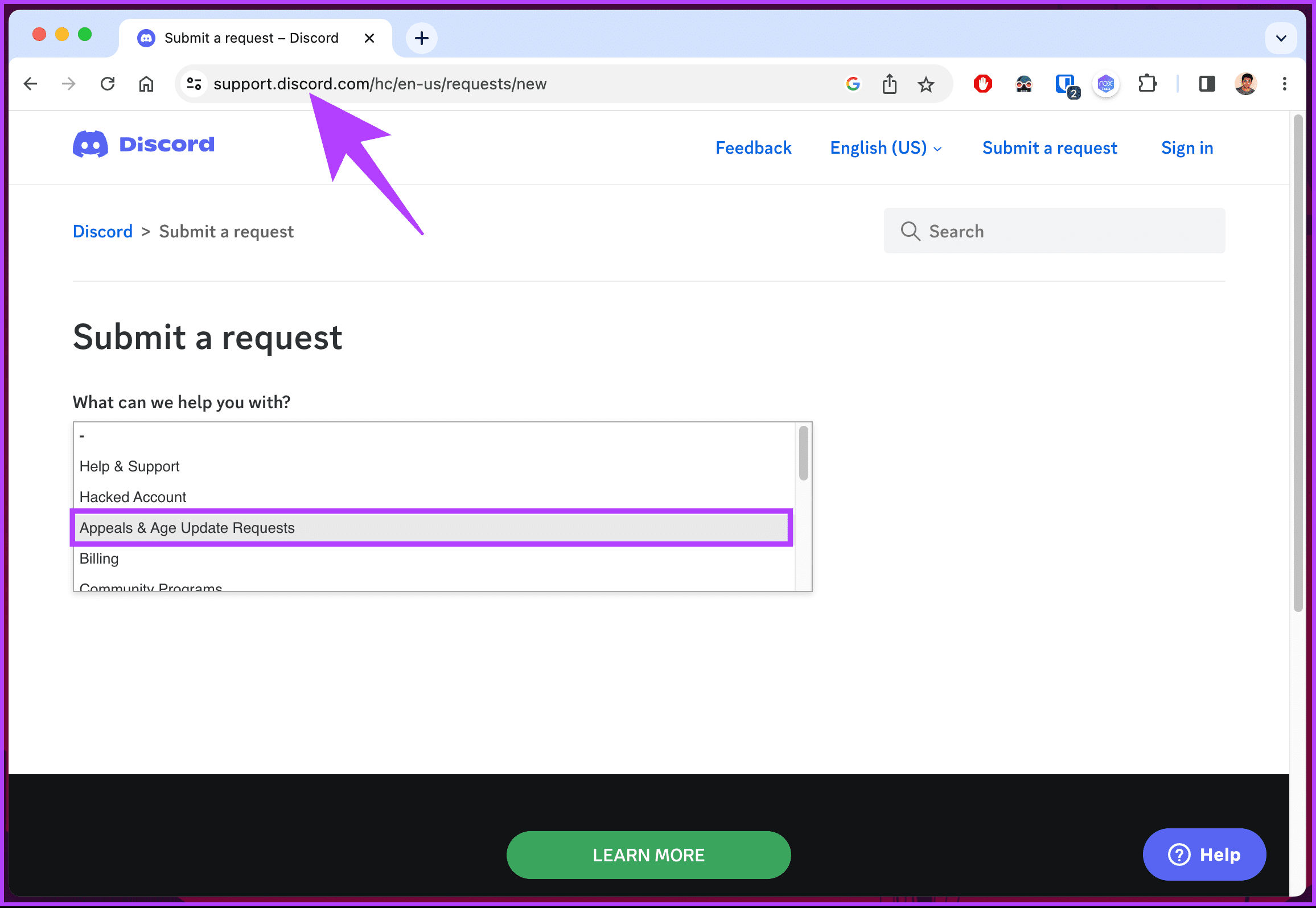 select 'Appeals & Age Update Requests'