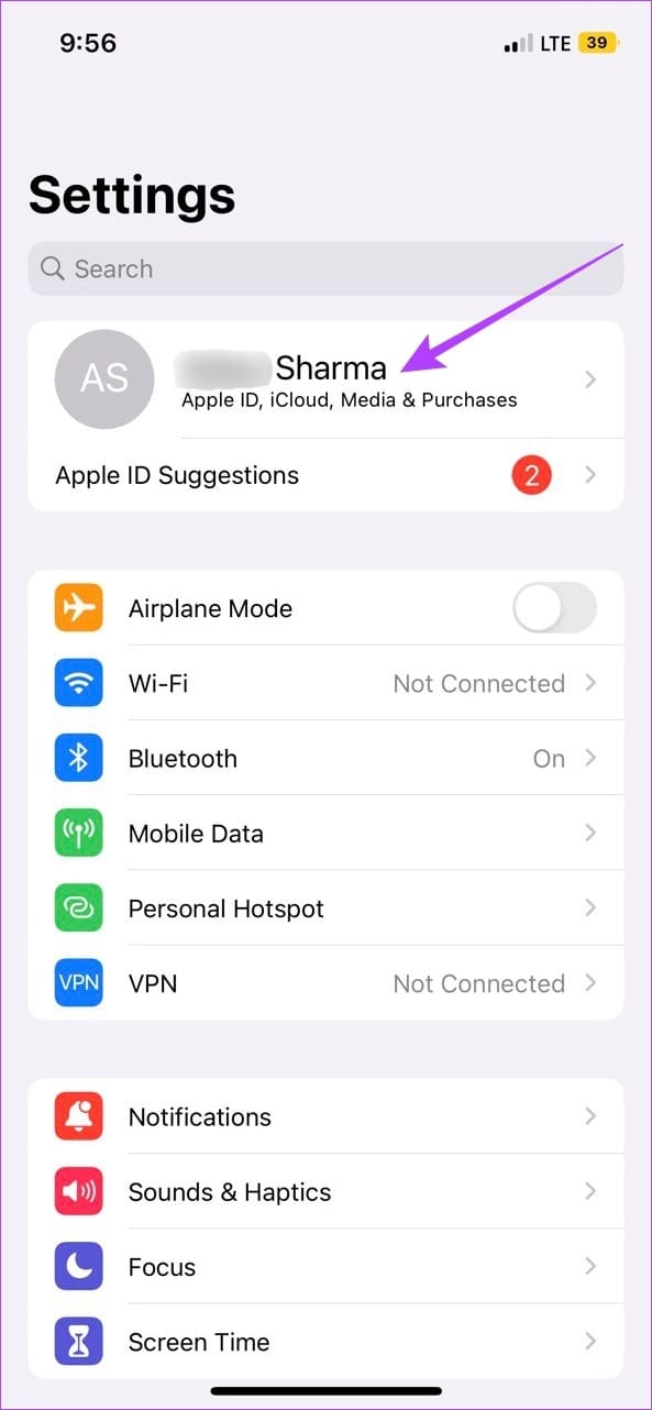 Tap on your Apple ID