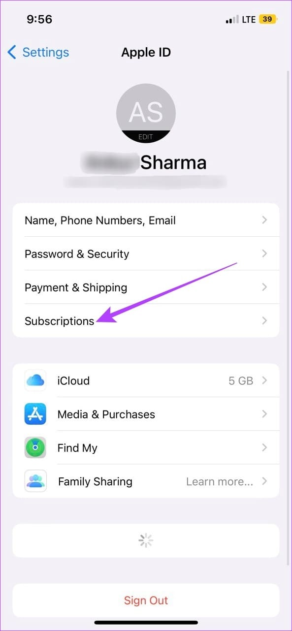 Tap on Subscriptions