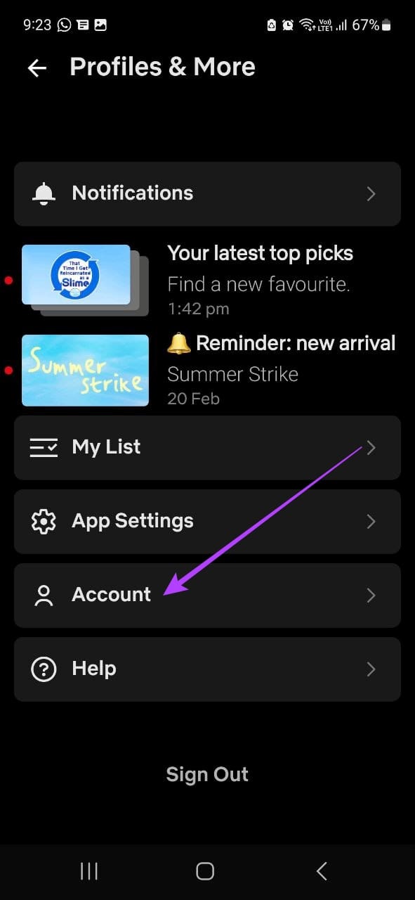 Tap on Account