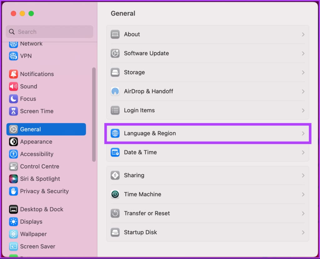 Select the 'Language & Region.'