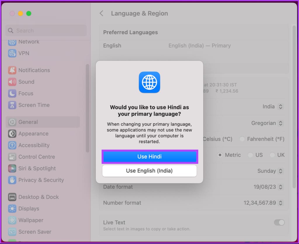click on the language you want to set as primary