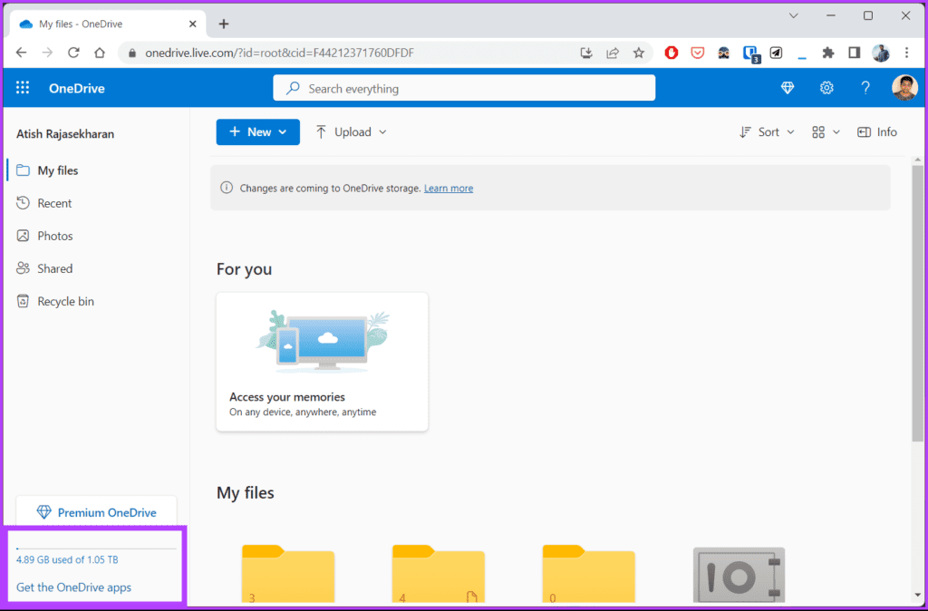 you will be shown the used and available space on your OneDrive