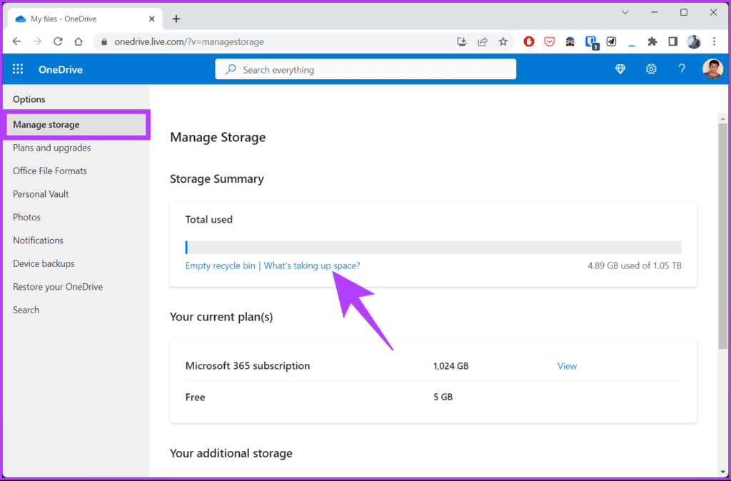 click on the hyperlinked ‘What’s taking up space?’