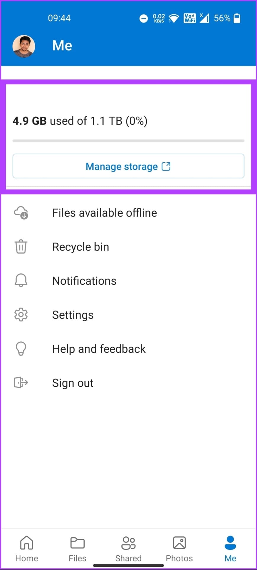 You will see available storage space