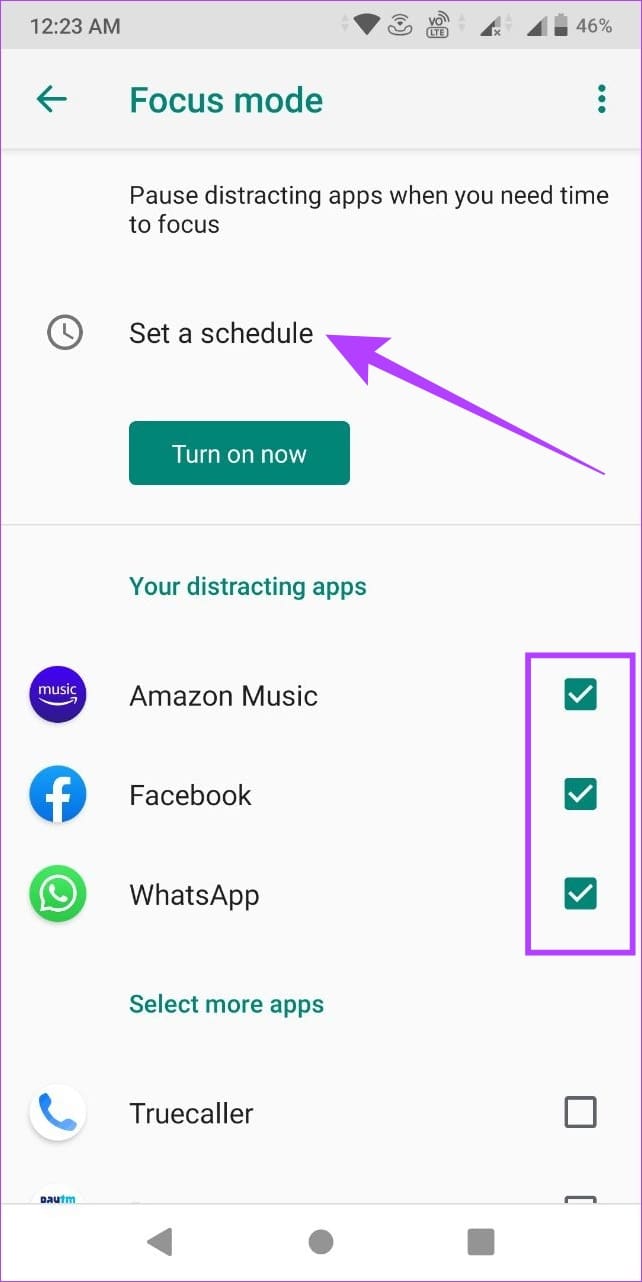 Select the apps and tap on Set a schedule