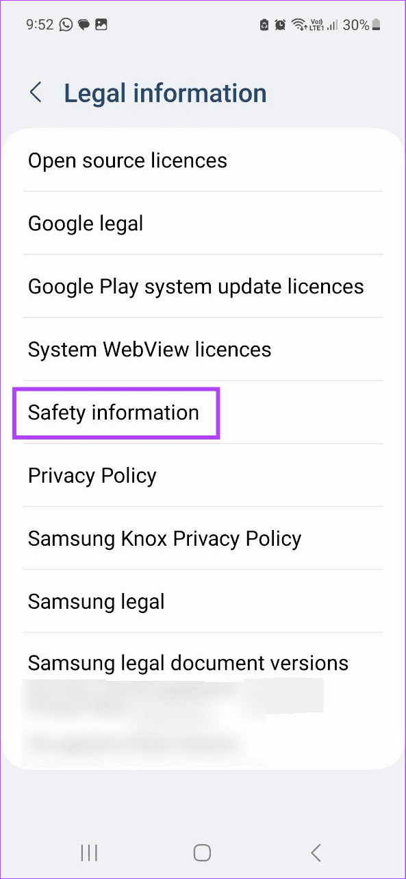 Tap on Safety information