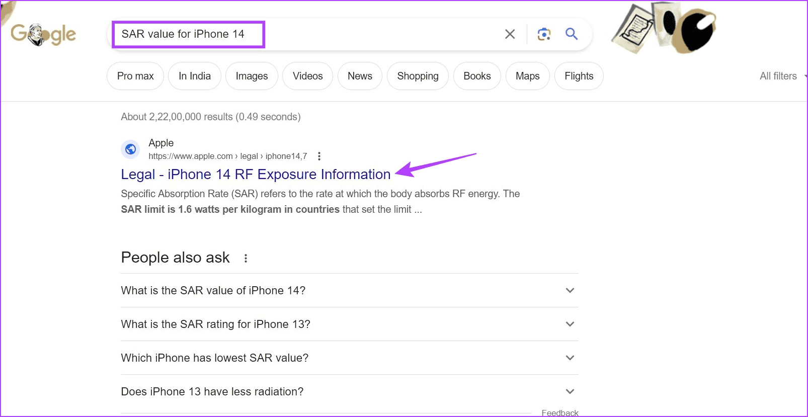 Use Google Search to Check SAR Value