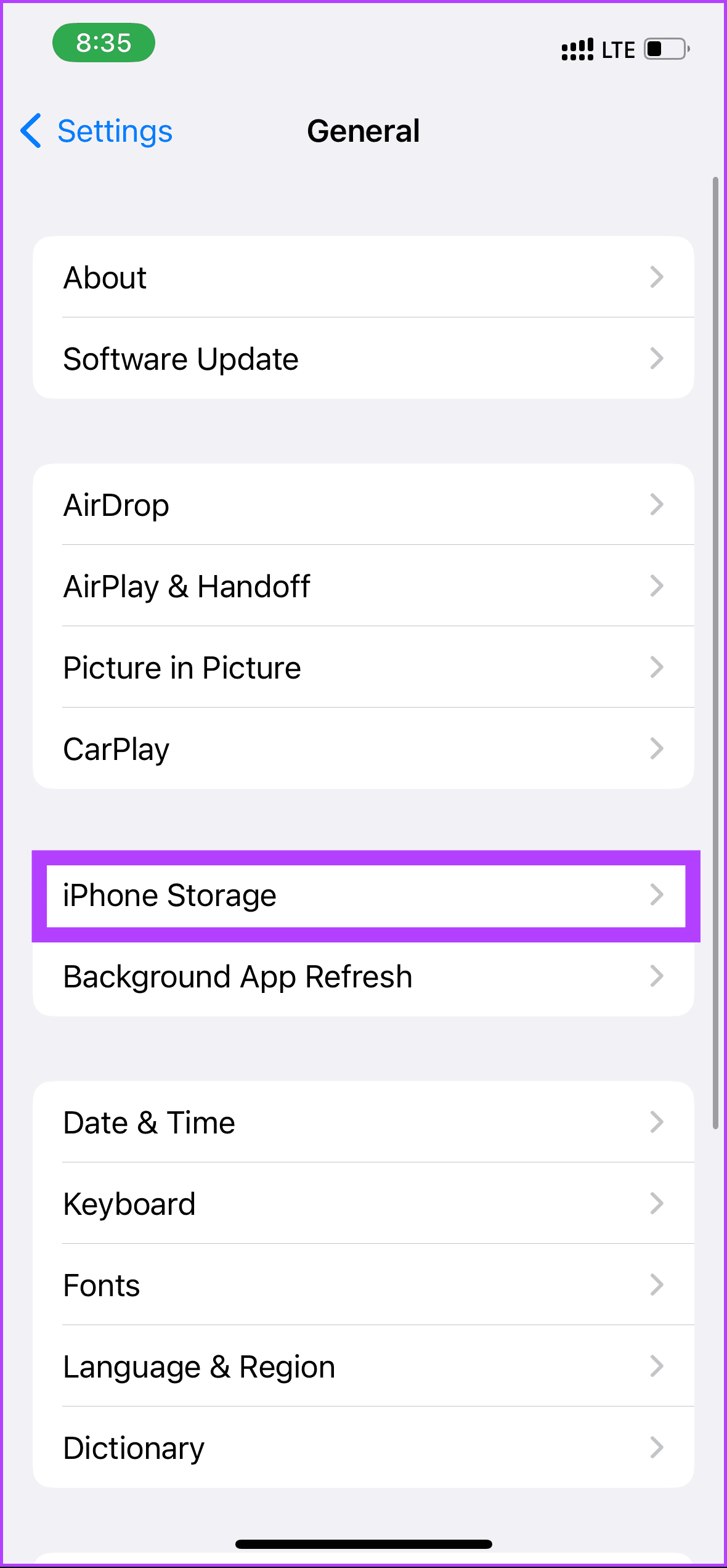 click on iPhone Storage