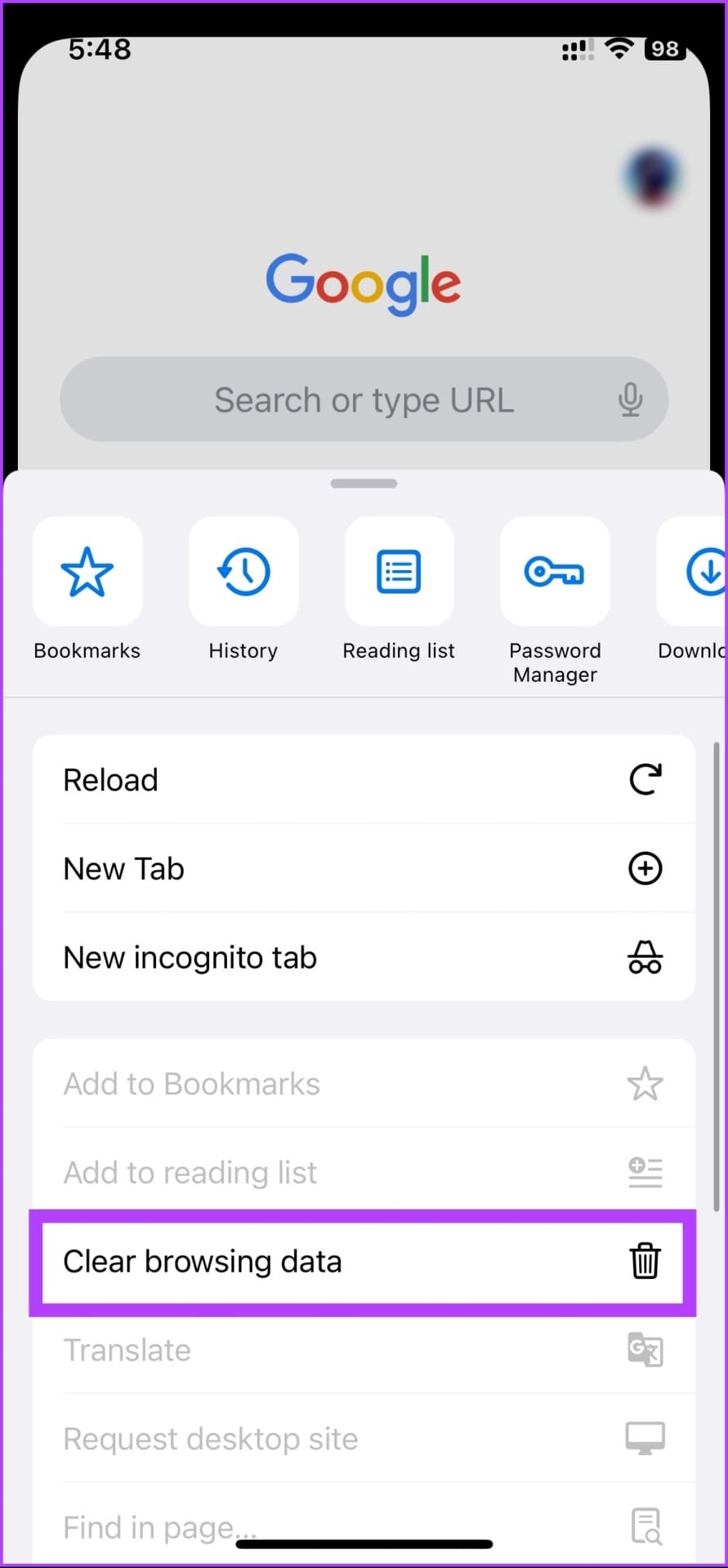 select 'Clear browsing data