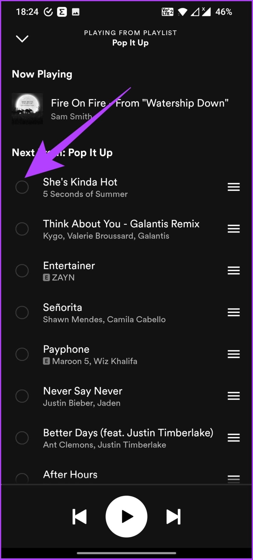 Mark the song you want to remove