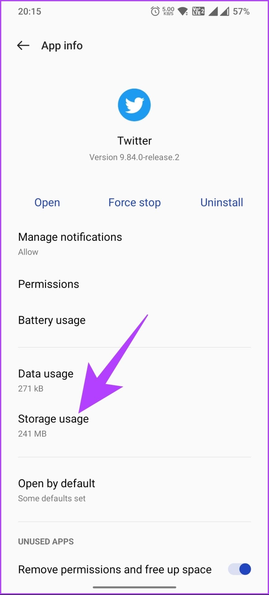go to Storage usage