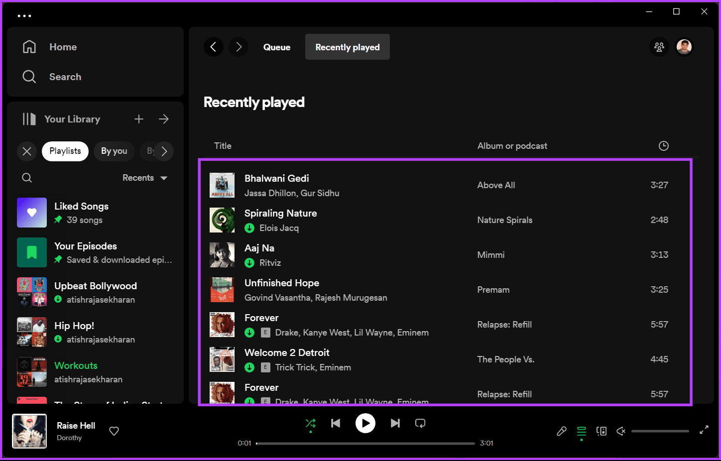 Spotify listening history