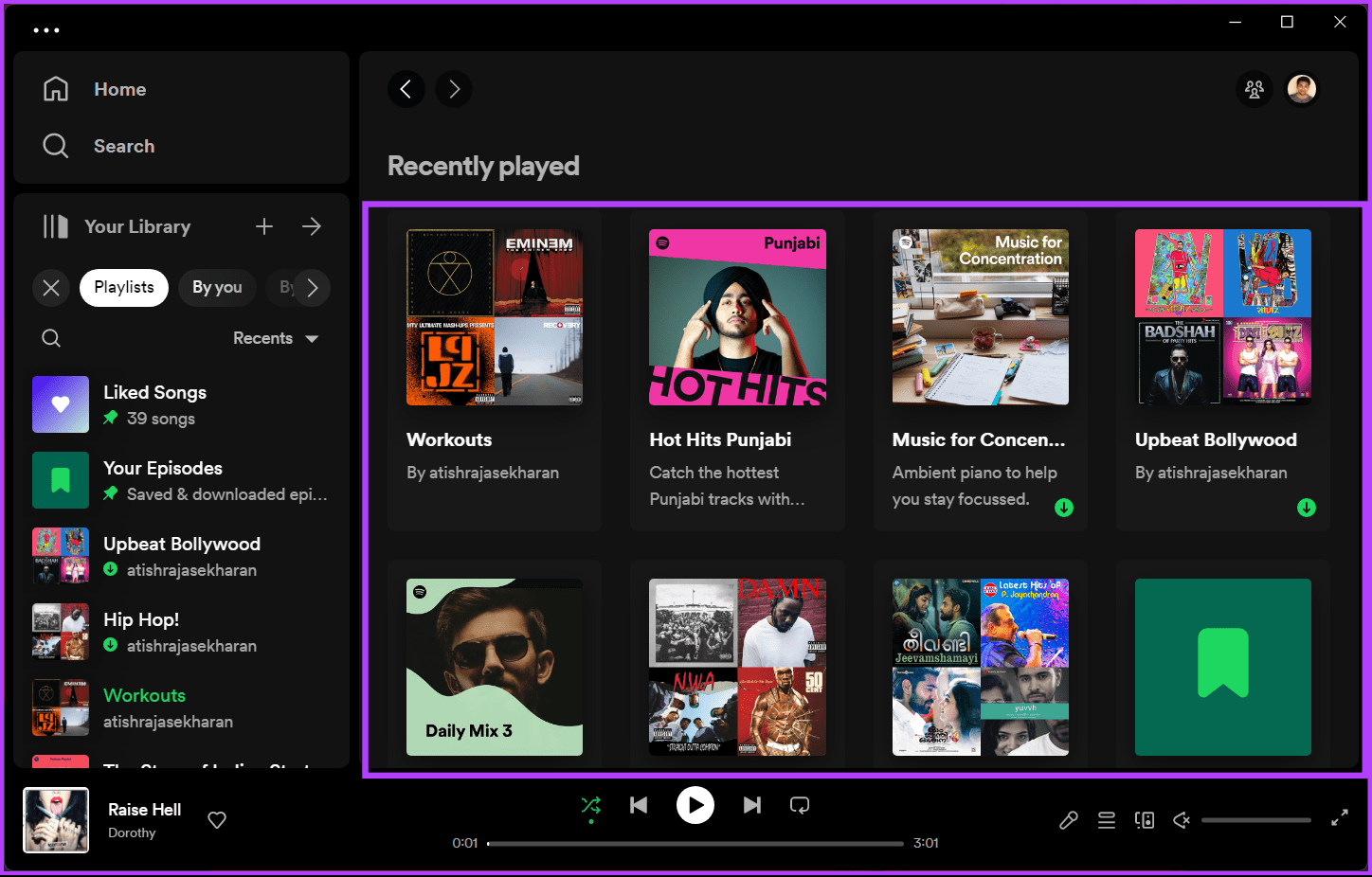 you will see a list of playlists you played