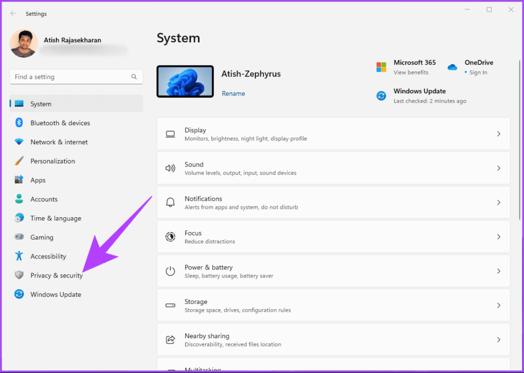 Go to Privacy & security settings