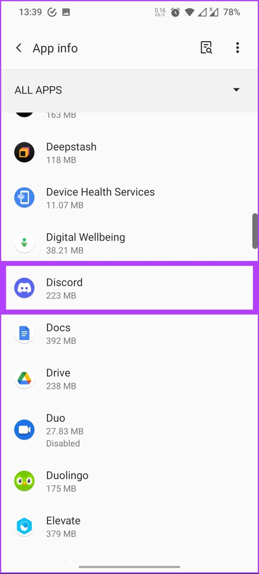Scroll down again and tap on Discord