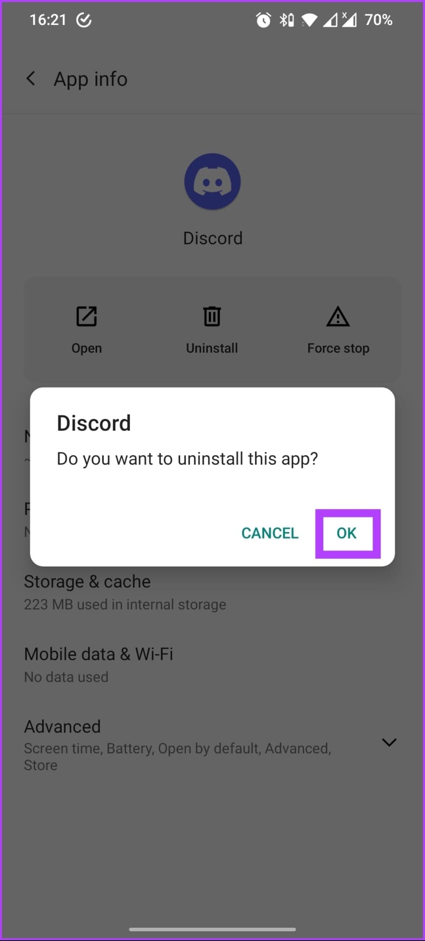 Click Ok in the prompt