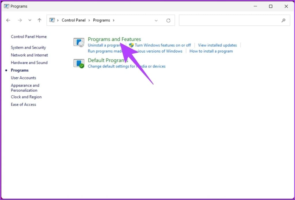 Navigate to Programs and Features