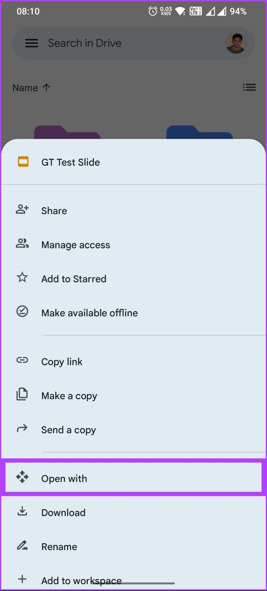 tap on Open with