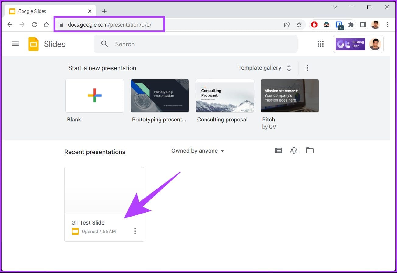 Go to Google Slides and open the File
