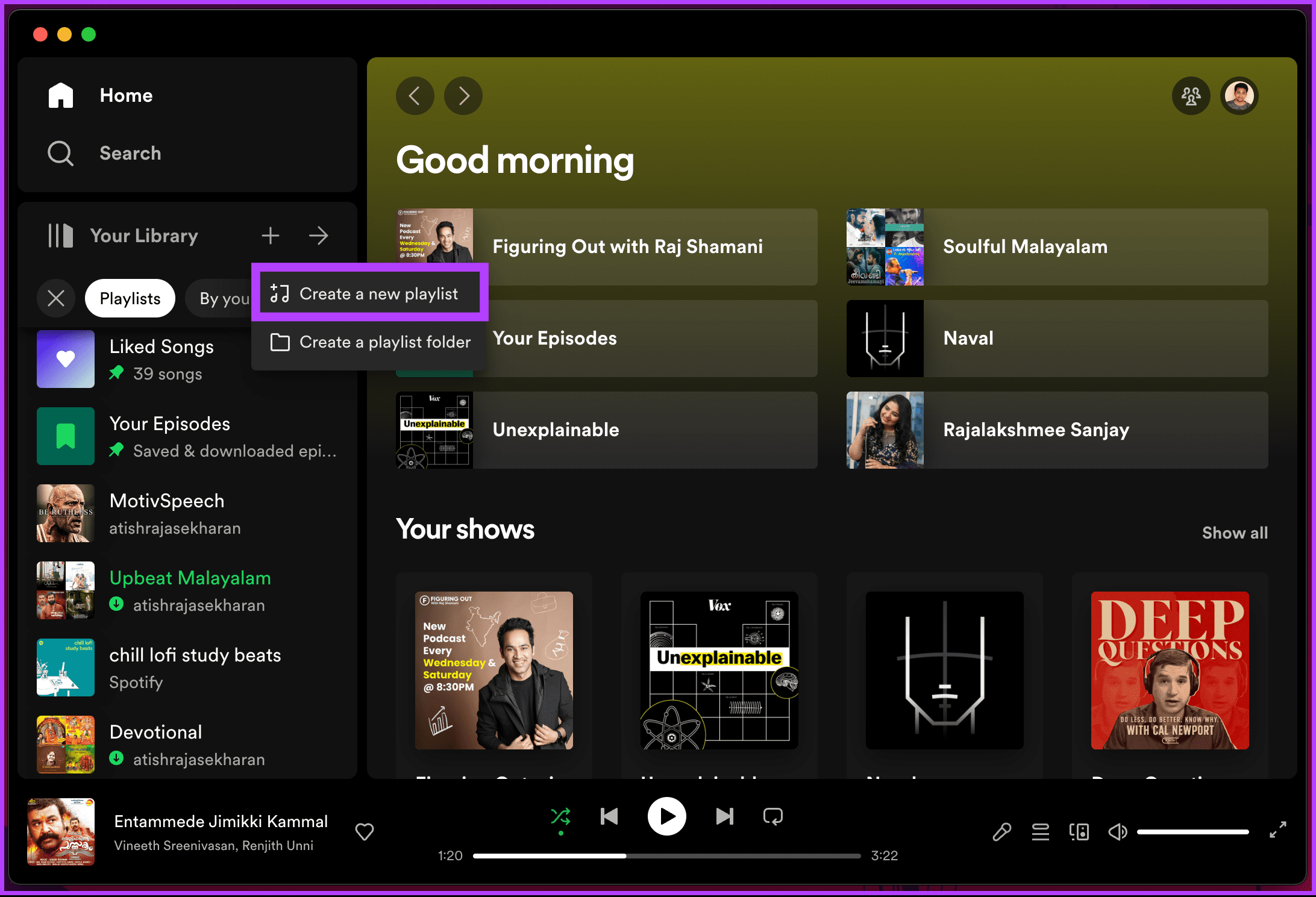 Select 'Create a new playlist' from the option
