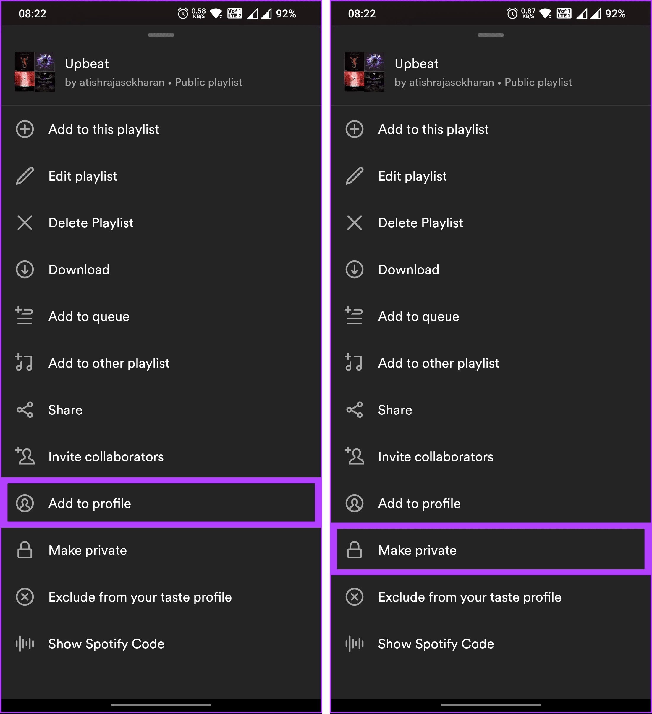 tapping on the Make private option
