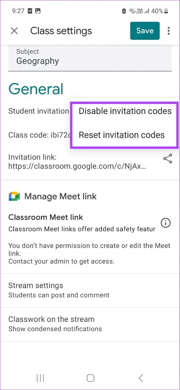 Change invitation code settings