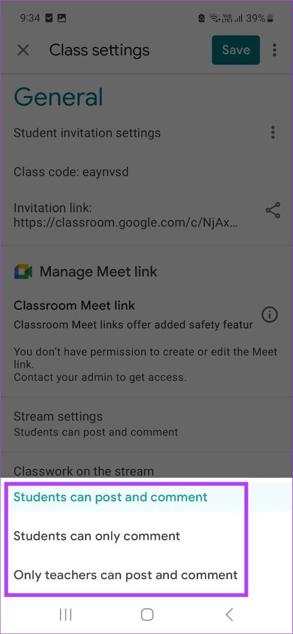 Select the relevant comment setting