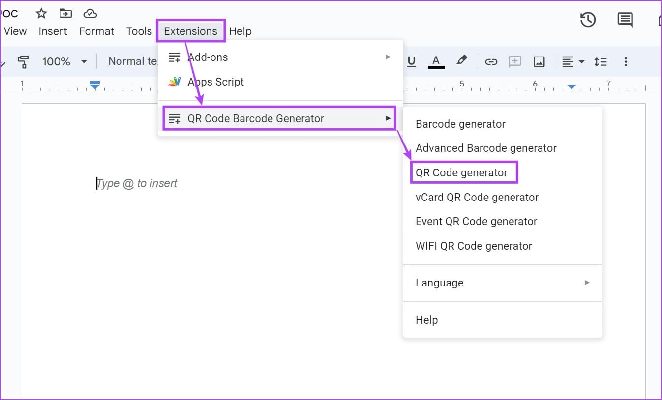 Click on Extensions & Create a QR code